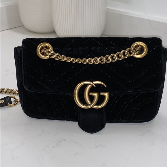 Gucci Handbags - **SOLD** GUCCI BLACK velvet small GG Marmont bag